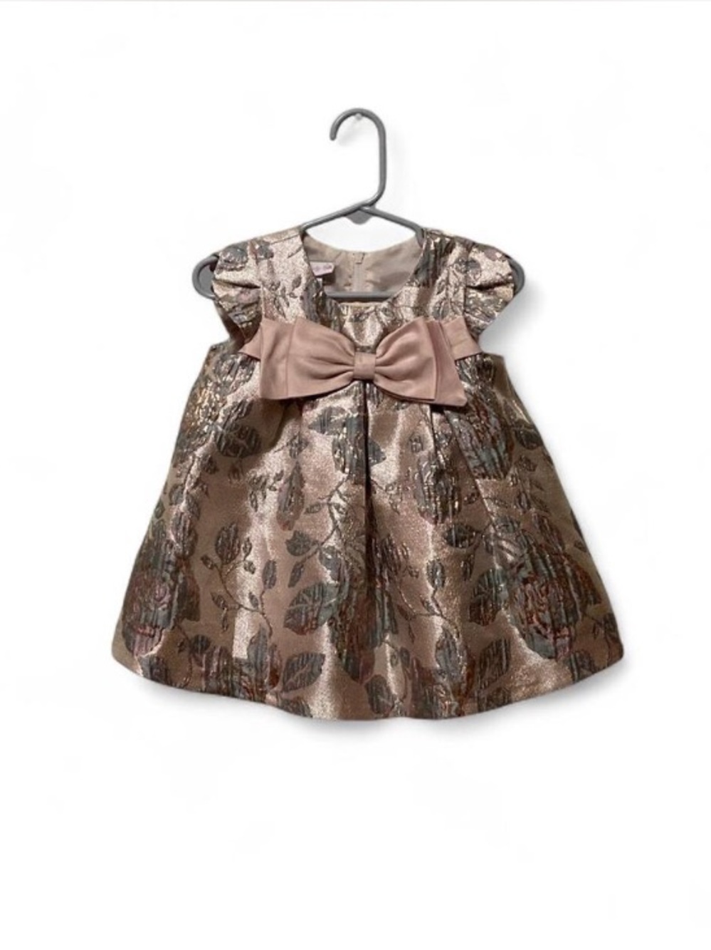 Bonnie Baby Pink and Gold Metallic Dress With Bow